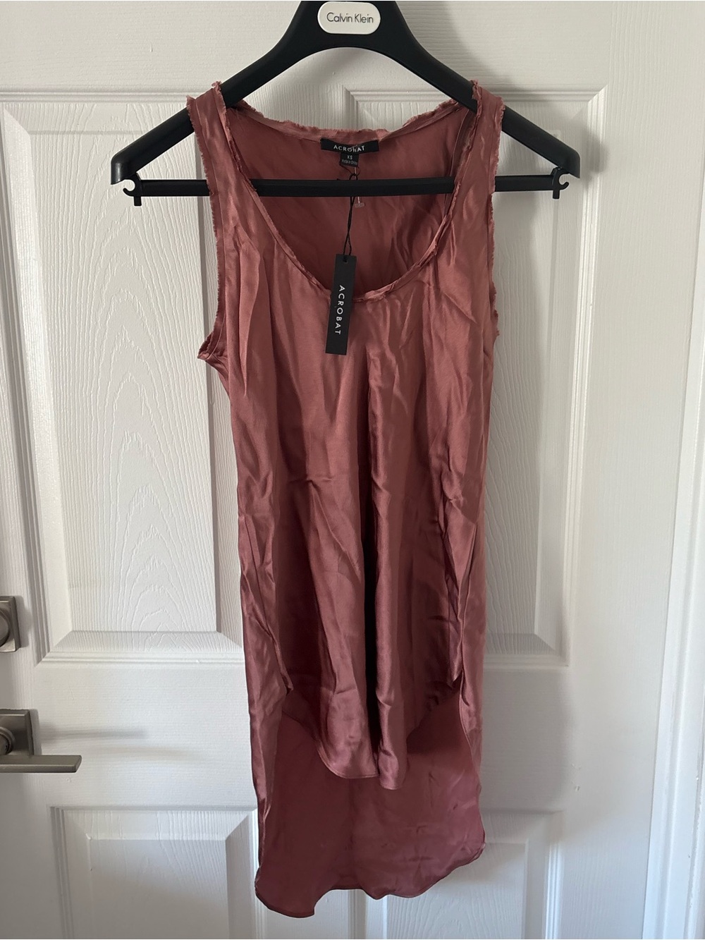 NWT Acrobat Mauve Satin High-Low Raw Edge Scoop Neck Tank Dress XS